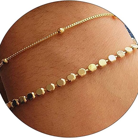 14K Gold Plated Handmade Dainty Dot Bracelet Cute Thin Everyday Bracelets for